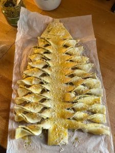 Christmas tree pesto tear and share ready for the oven
