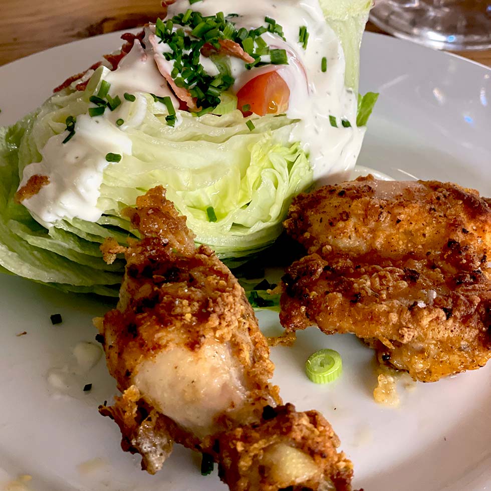 Buttermilk fried chicken with wedge salad