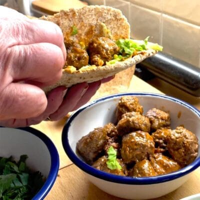 Easy harissa meatball stuffed pitta
