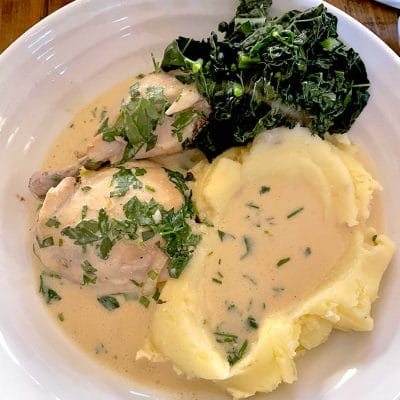 Mustard and herb poached chicken