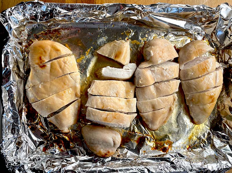 Baked and sliced chicken breasts