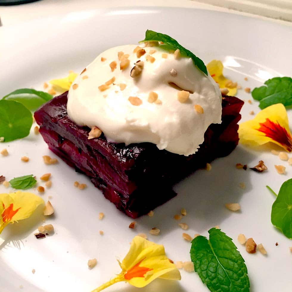Beetroot terrine with whipped goats cheese
