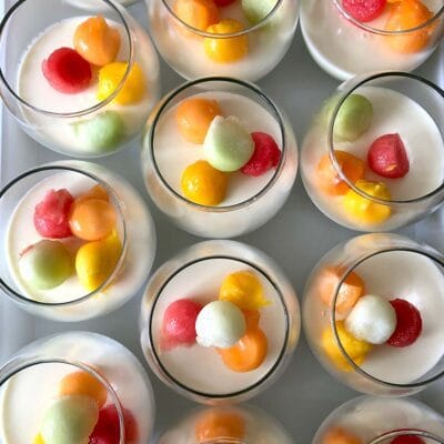 Coconut bavarois with tropical fruit salad