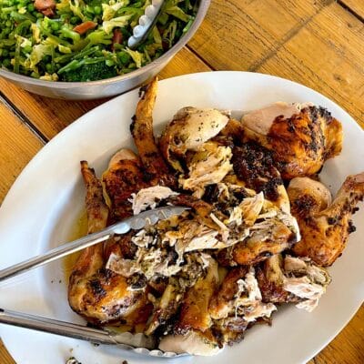 Mustard and parsley marinated roast chicken