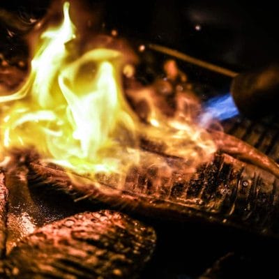 Chargrill mackerel with a blow torch