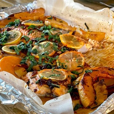 North African style roasted salmon with butternut squash