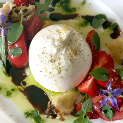 Tomatoes, burrata and pistachio pesto