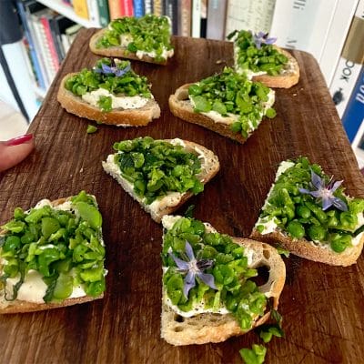 Broad bean, pea and lemon ricotta bruschetta