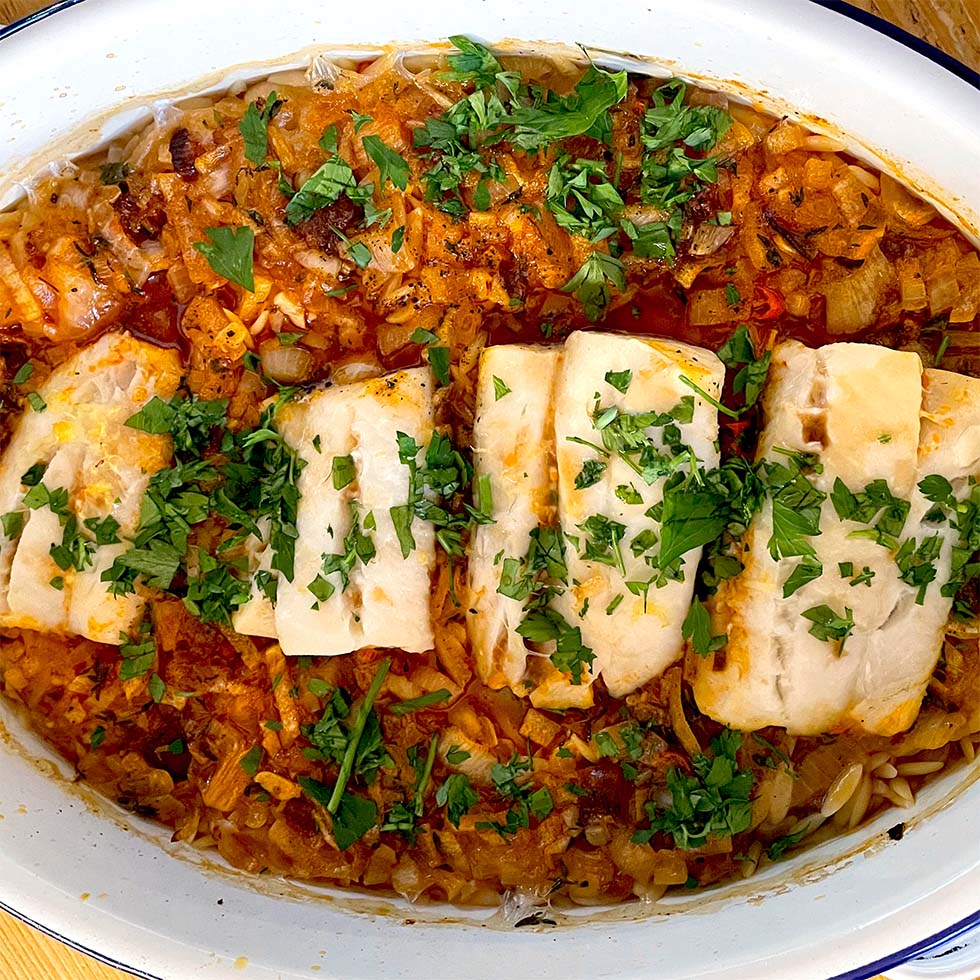 Cod and chorizo bake