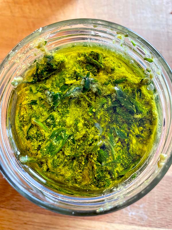 Pesto in a preserve jar