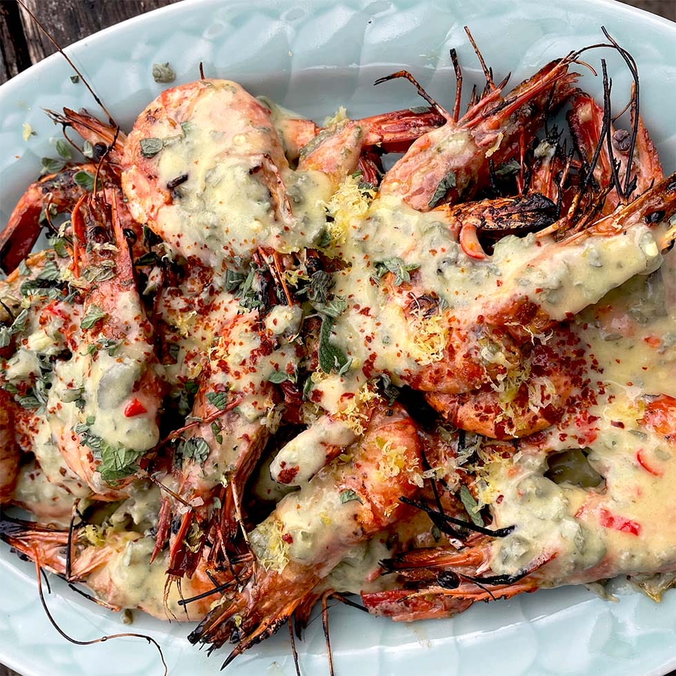 Prawns with lemon, garlic and chilli sauce