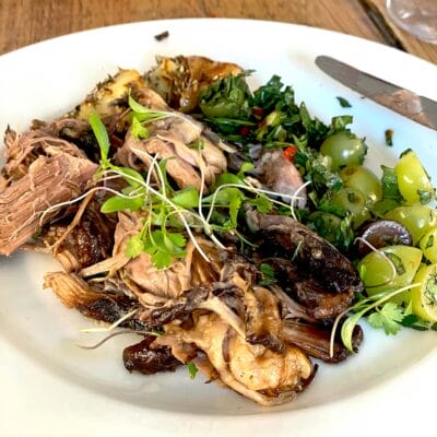 Slow cooked lamb shoulder with zaatar and garlic potatoes served