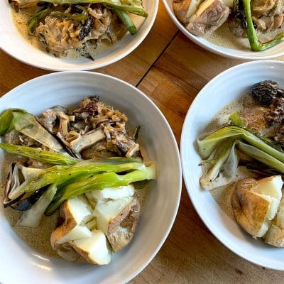 Chicken with shallots and morel mushrooms