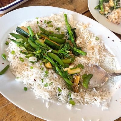 Rice and stir fried green vegetables