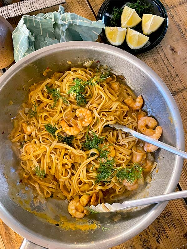 Cheats seafood fettuccini - final preparation