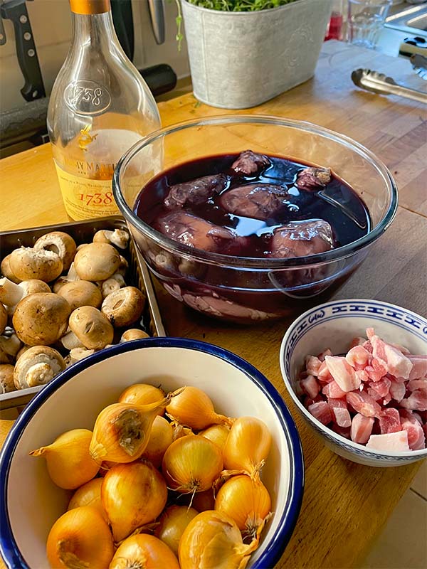 Ingredients for coq au vin
