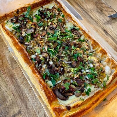 Pancetta leek mushroom and brie tart