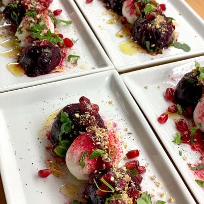 Smoked beetroot with dukkah and pomegranate