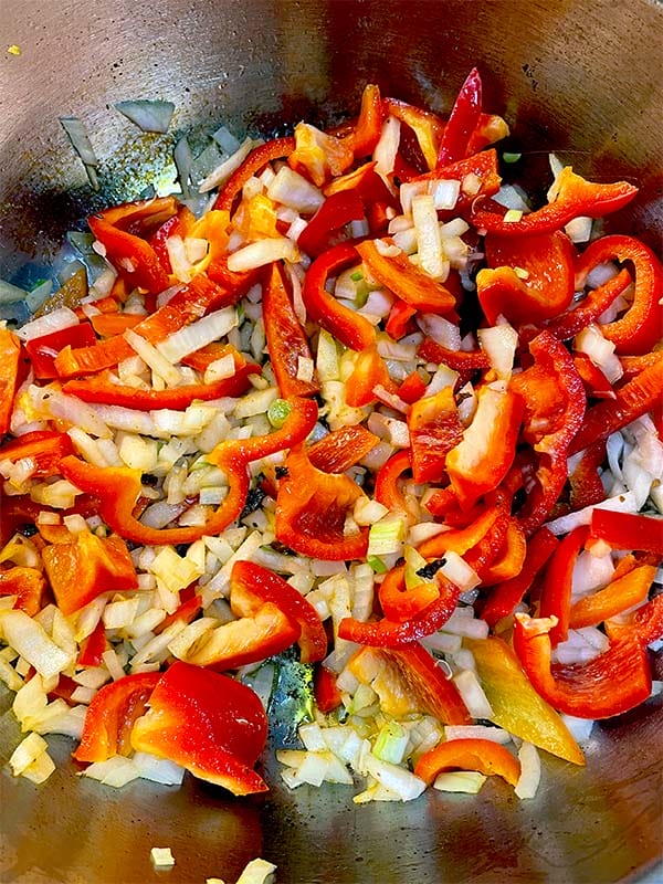 Frying peppers and onions