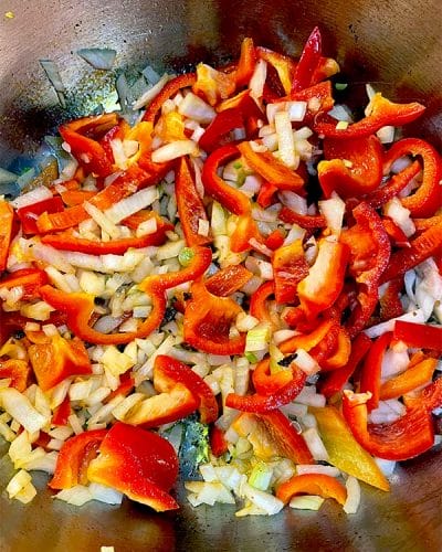 Frying peppers and onions