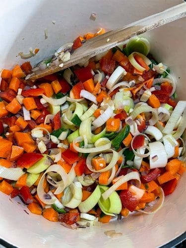 Saute the chopped vegetables