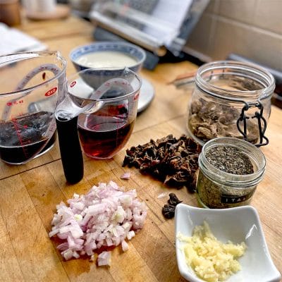 Ingredients for porcini mushroom sauce