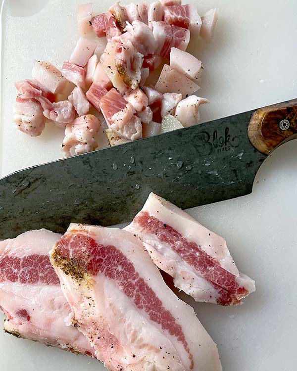 Guanciale diced with my Bloc knife