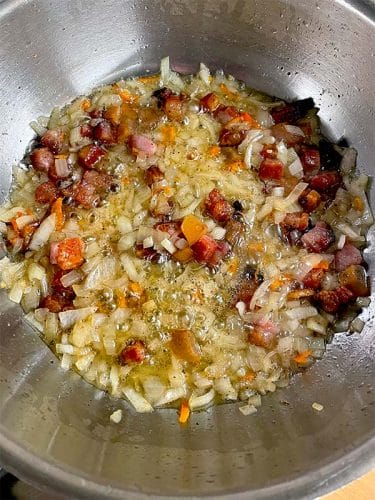Frying diced bacon lardons