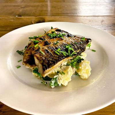 Mackerel with horseradish crushed potatoes