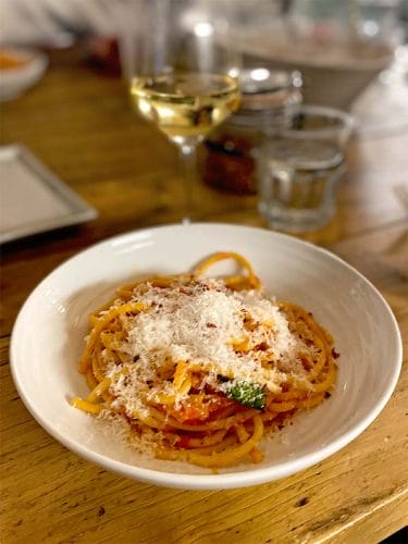 Spaghetti Amatriciana served