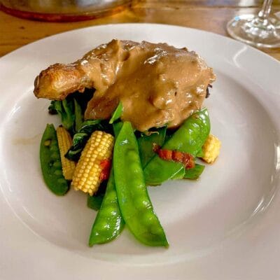 Satay chicken with steamed vegetables