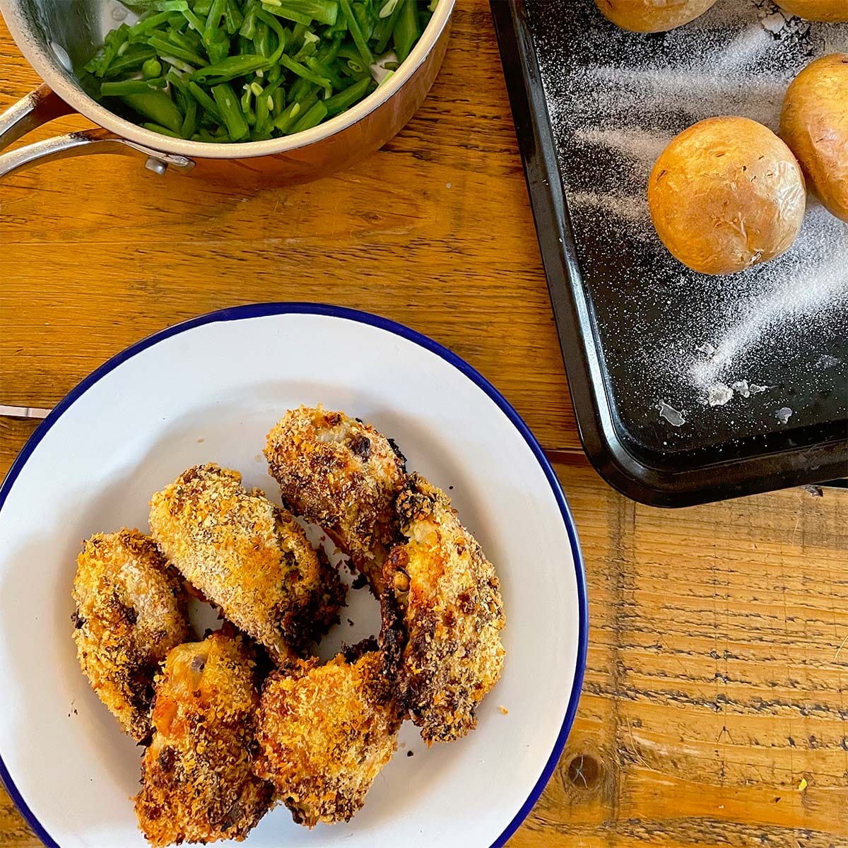 Crumbed chicken tray bake