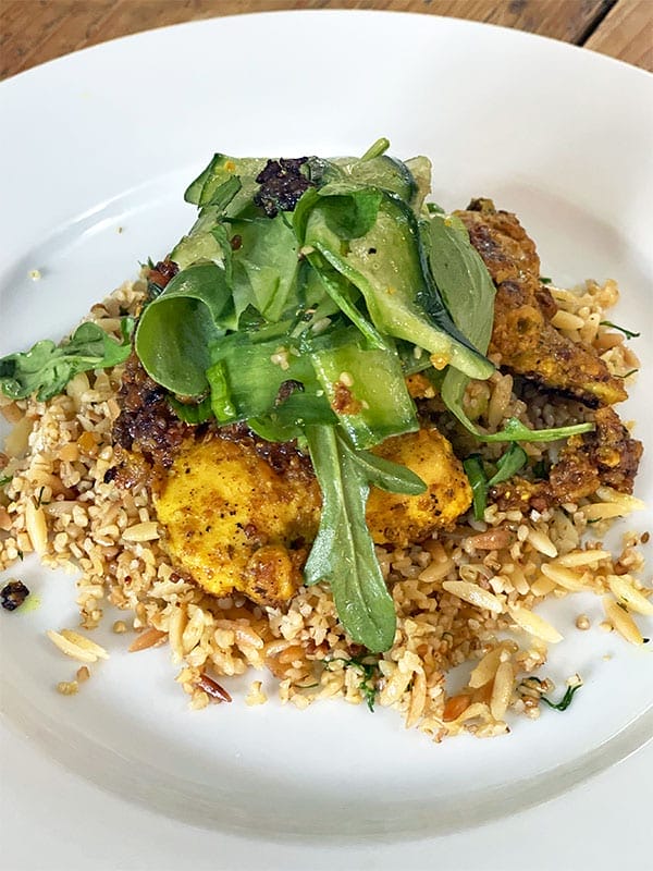 Cucumber, Mint & Rocket Salad served