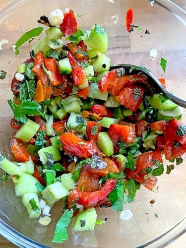 Cucumber and tomato salad mixture