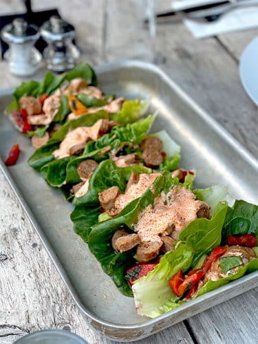 Merguez sausage lettuce wraps ready to serve