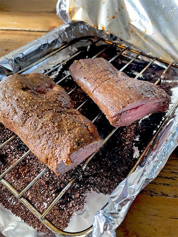 Hot smoked beef fillet prepared