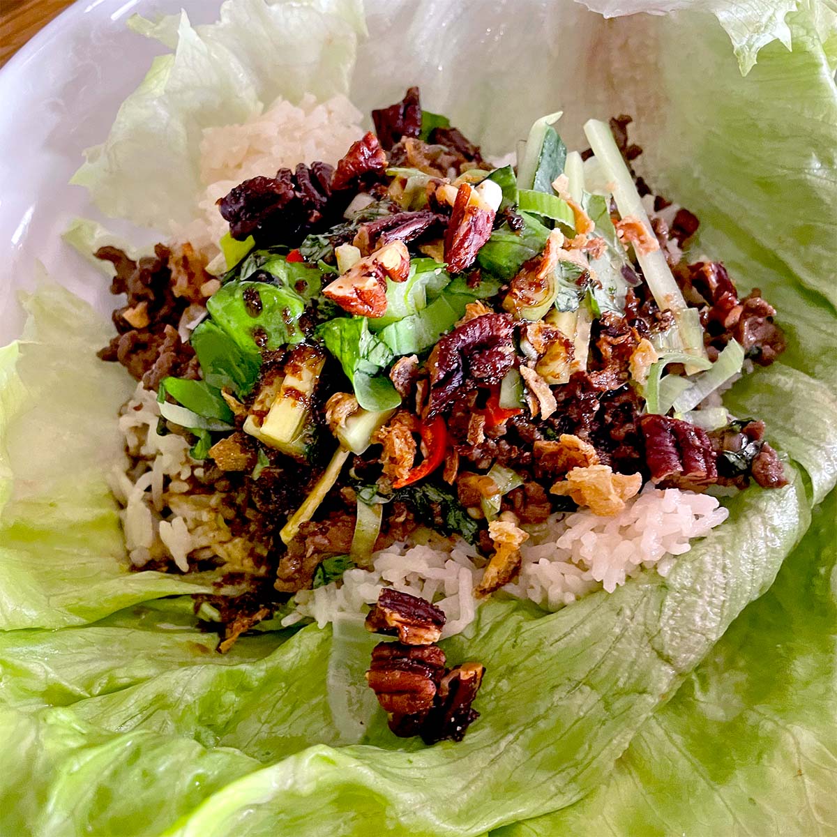 Thai style beef and rice stack