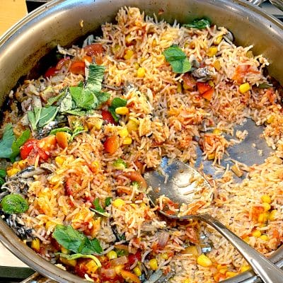 Tomato, sweetcorn & Sardine Pilaf