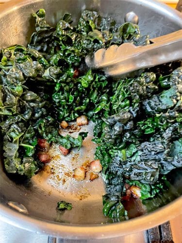 Frying cavalaro nero with bacon