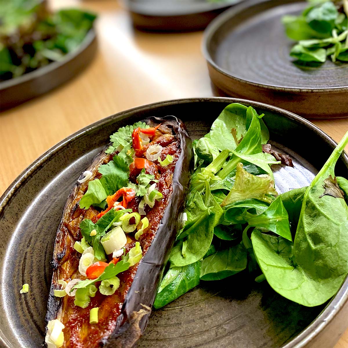 Gochujang glazed aubergine