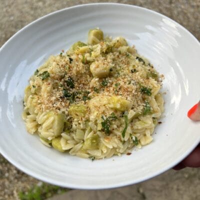 Buttery Orzo with Brussels Sprouts & Pangritata