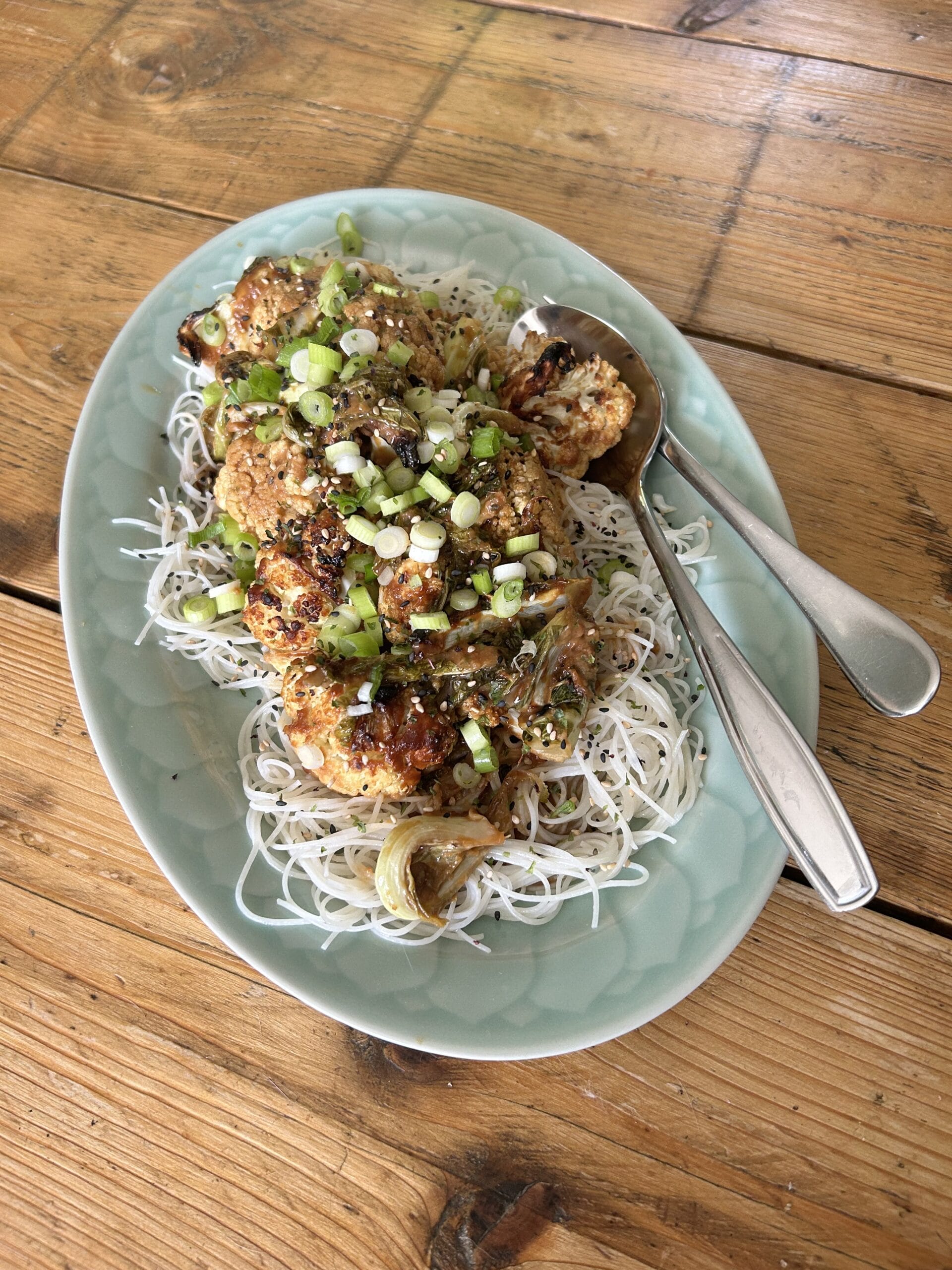 Miso Roasted Cauliflower with Rice Noodles